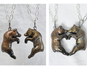 Bear Love Necklaces BFF His and Hers Set Friendship Grizzly Couple