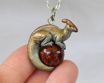 Parasaurolophus Necklace with Custom Color Gem