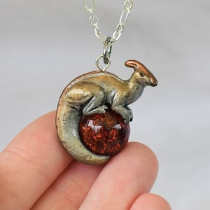 Parasaurolophus Necklace with Custom Color Gem