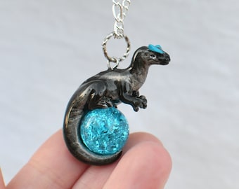 Dark Allosaurus Necklace with Custom Color Gem