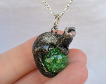 Ferret Necklace with Custom Color Gem