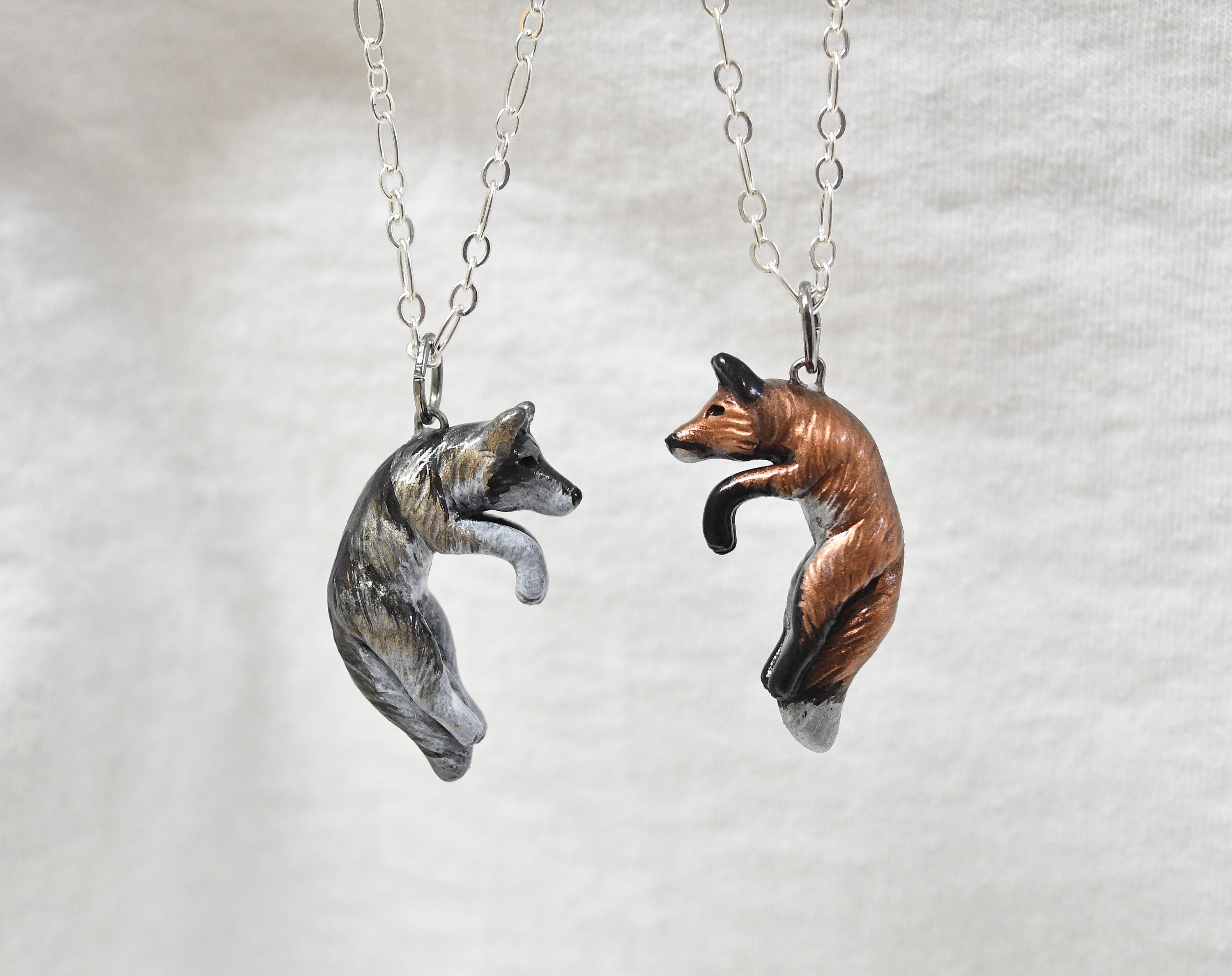 Howling Wolf Pendant Necklace - His And Hers Matching Couple Coin Jewelry Set