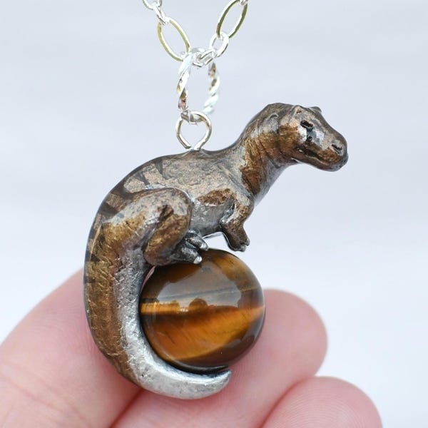 Striped Tyrannosaurus Rex Necklace with Custom Color Gem