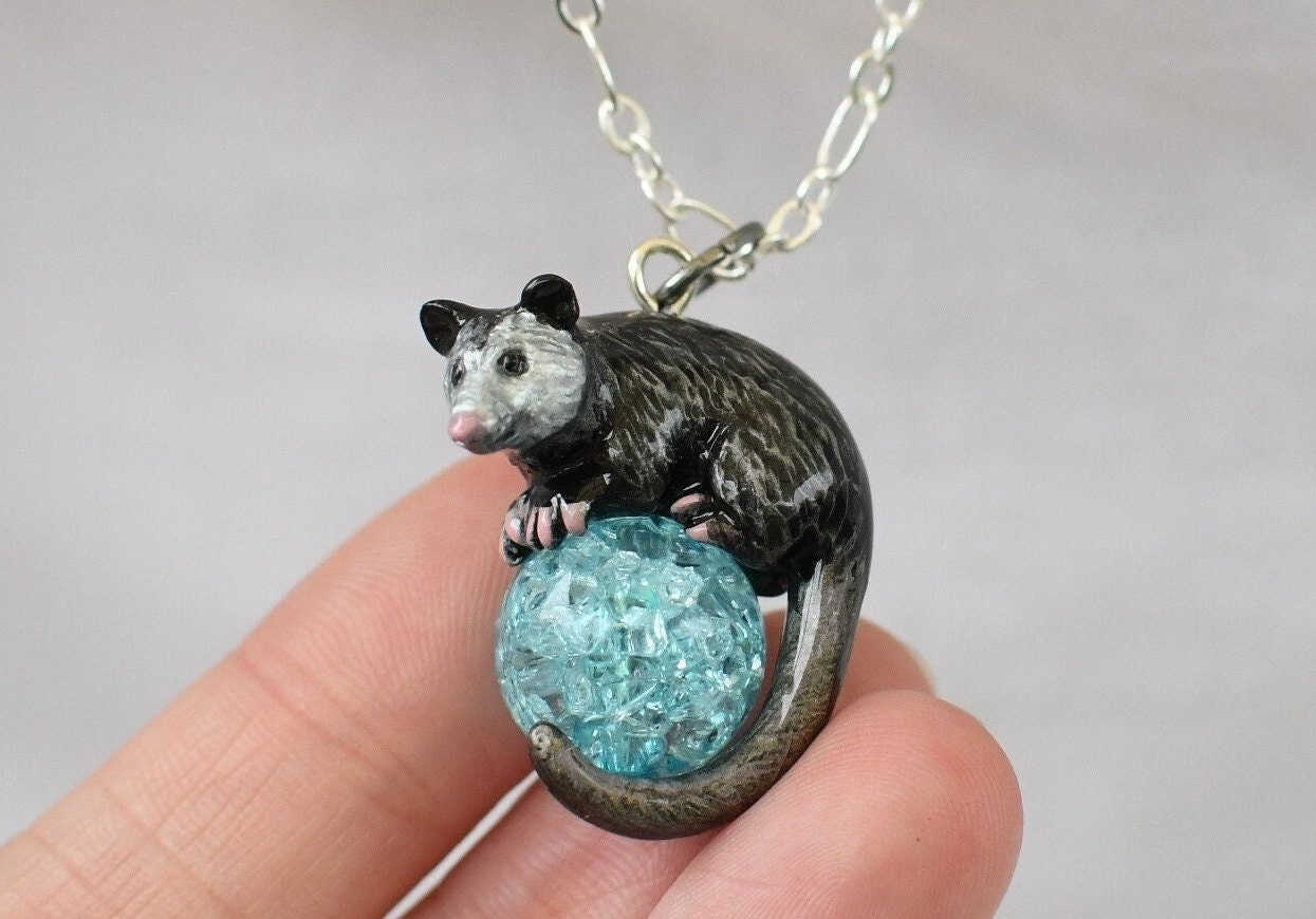 Opossum Necklace with Custom Color Gem