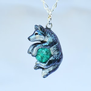Galaxy Wolf Necklace with Custom Color Gem