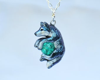 Galaxy Wolf Necklace with Custom Color Gem