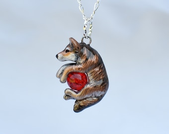 Red Wolf Necklace with Custom Color Gem
