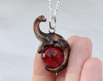 Flashy Brachiosaurus Necklace with Custom Color Gem