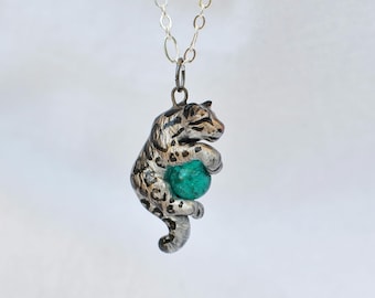 Clouded Leopard Necklace with Custom Color Gem