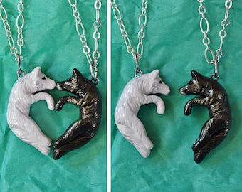 Wolf Love Necklace His and Hers Heart Kissing Couple