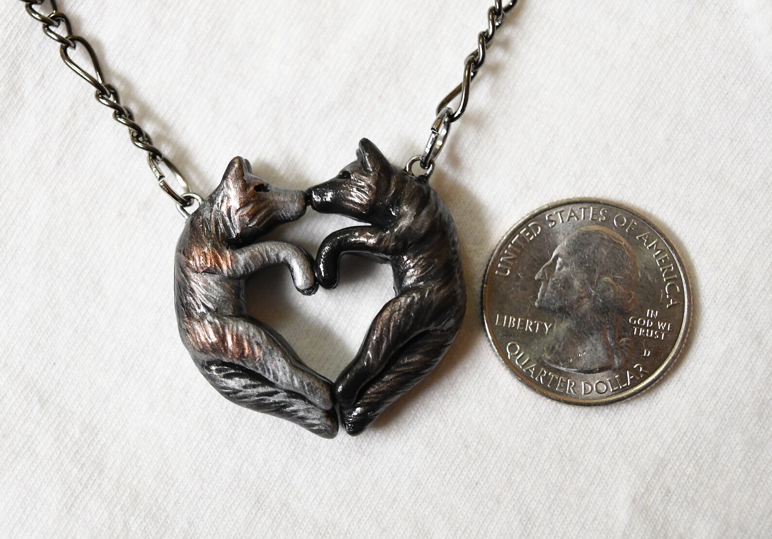 Wolf Love Necklace Heart Kissing Couple Grey Black Etsy