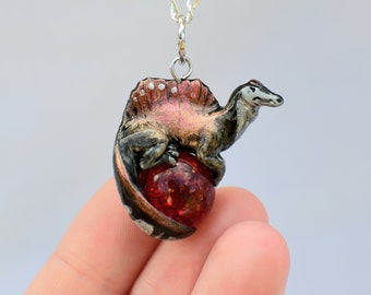 Flashy Spinosaurus Necklace with Custom Color Gem