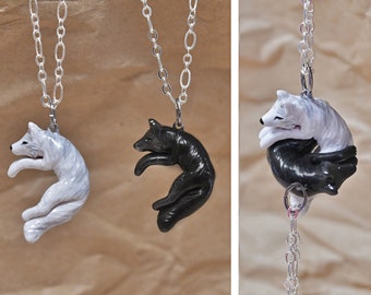 Cuddling Wolf Couples Necklaces Interlocking Love His and Hers