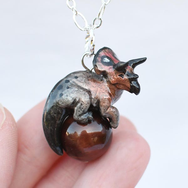 Flashy Triceratops Necklace with Custom Color Gem