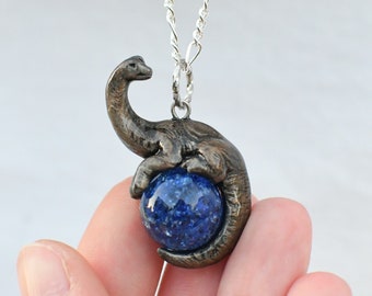 Classic Brachiosaurus Necklace with Custom Color Gem