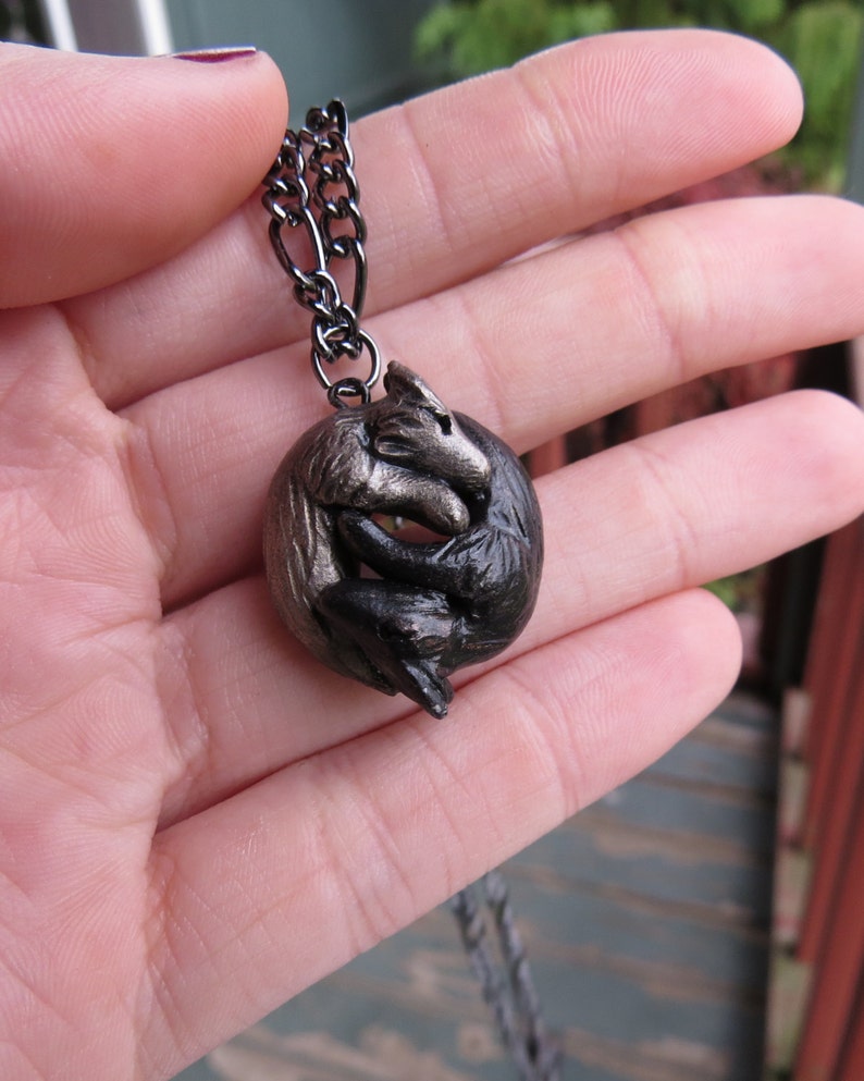 Yin Yang Wolf Necklace Black White Pendant Polymer Clay Etsy