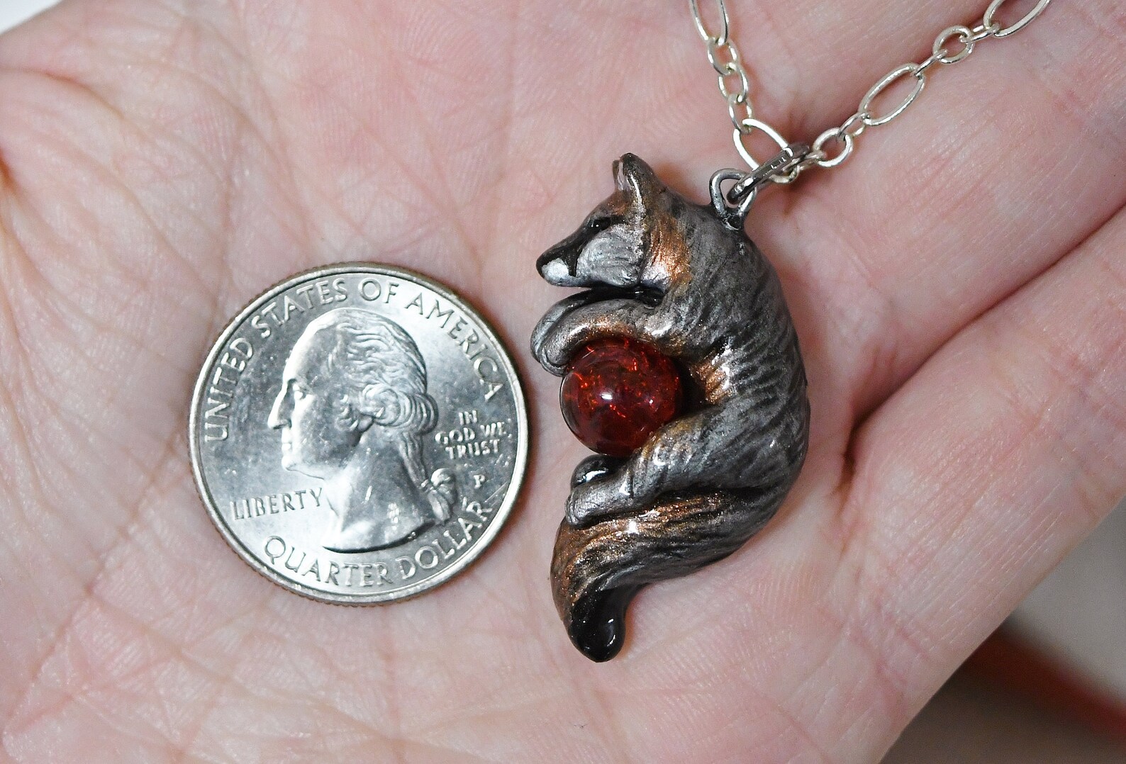 Grey Fox Necklace With Custom Color Gem Pendant Charm | Etsy