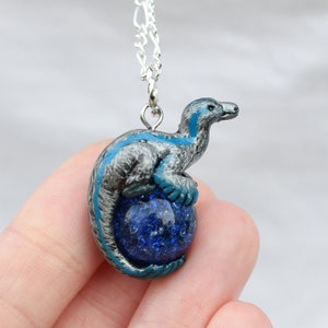 Blue Velociraptor with Feathers Necklace with Custom Color Gem