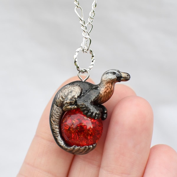 Feathered Deinonychus Raptor Necklace with Custom Color Gem