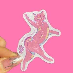 Sticker Chat "you are my sunshine" – Autocollant brillant fait main |  Idéal pour carnet, ordinateur, journaling, cadeau