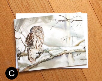 Blank Note Cards, set of 4, Birds, Red-winged Blackbird, Gray Catbird, Cedar Waxwing, Warbler, Bobolink, Owl, Hostess Gift, Housewarming