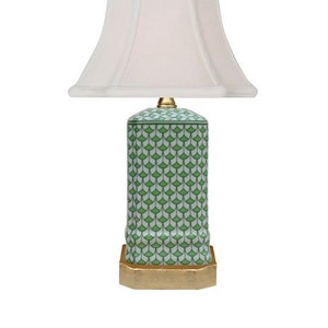 Petite Green and White Herend Style Lamp | Chinoiserie Chic