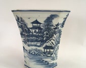 Vintage Chinoiserie Blue and White Porcelain Cachepot Planter
