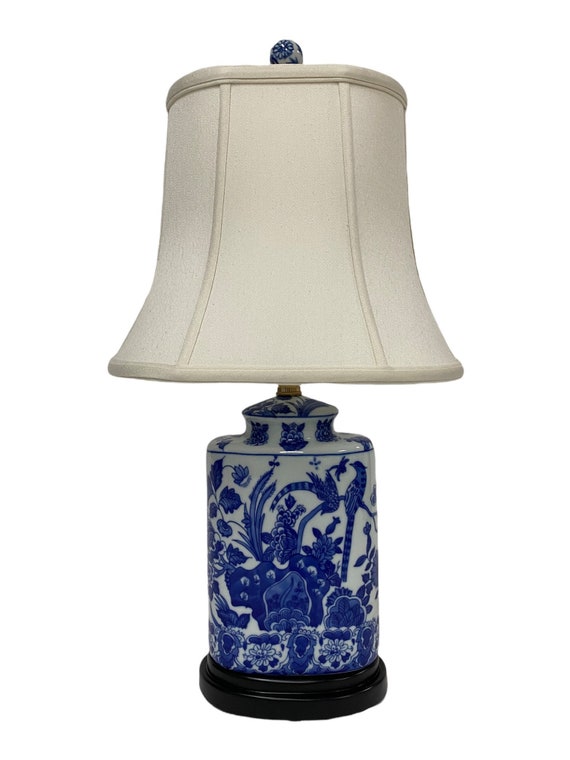 Petite Blue White Porcelain Chinoiserie Bird Lamp Etsy Australia