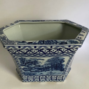 Chinese Blue & White Hexagonal Porcelain Planter - Etsy