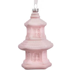 Glass Pagoda Pink and White Christmas Tree Ornament | Chinoiserie Chic