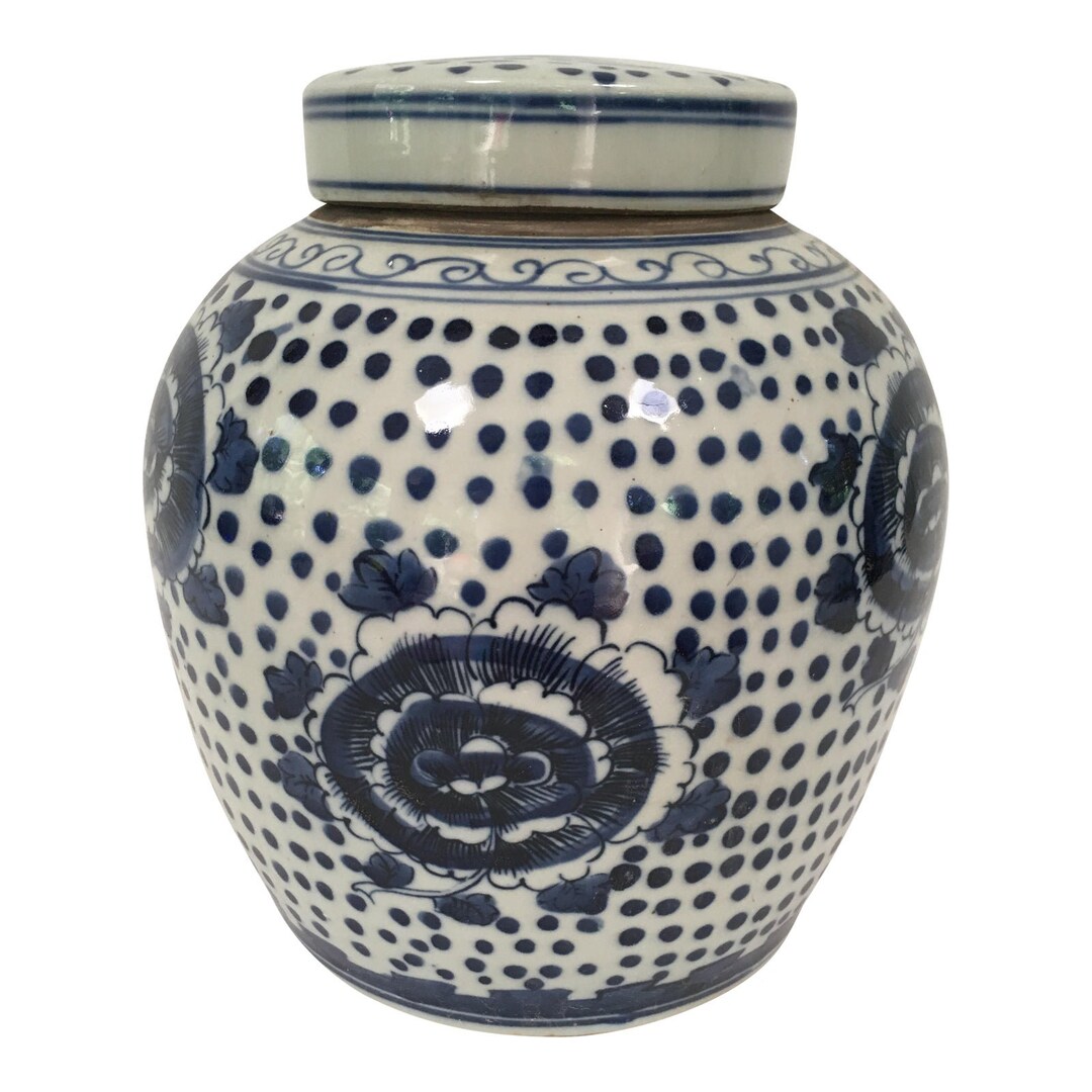 Blue & White Porcelain Peony Ginger Jar Chinoiserie Etsy