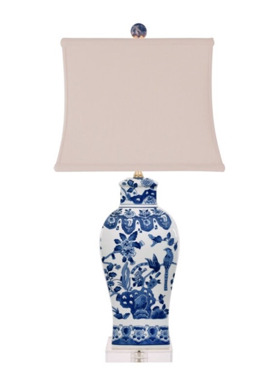 Blue White Porcelain Chinoiserie Bird Lamp
