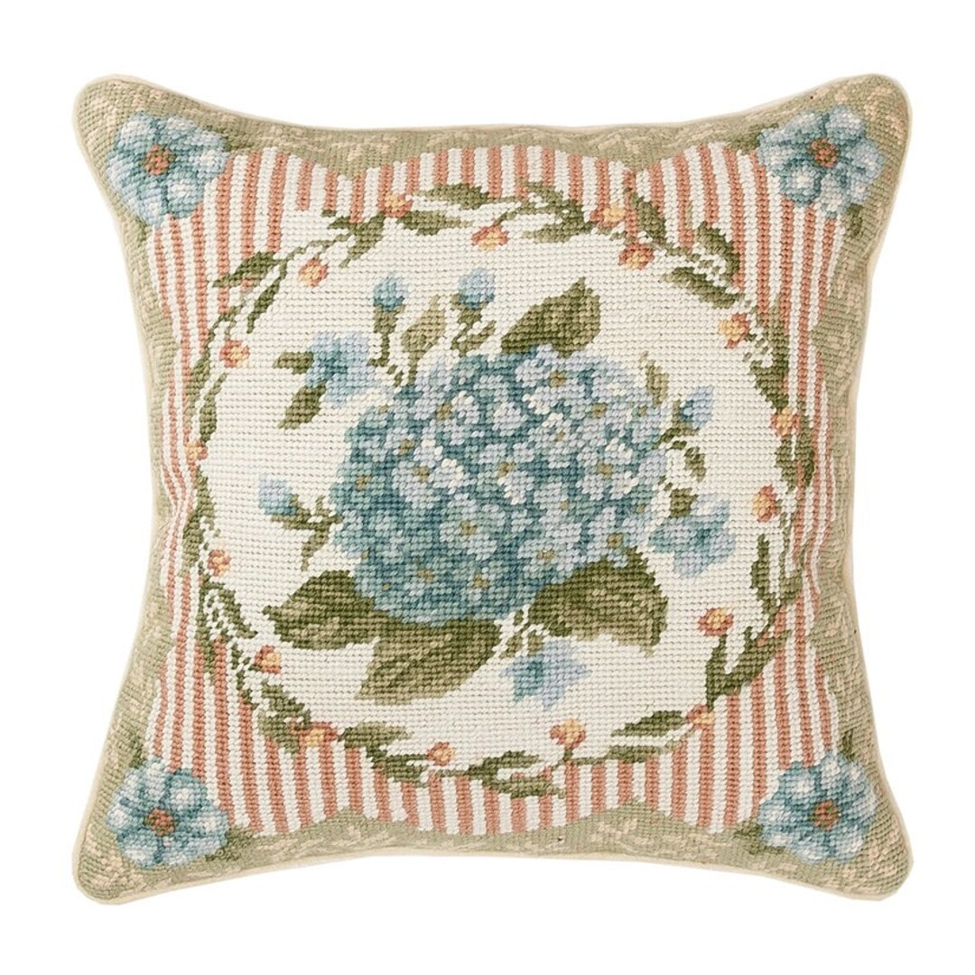 Hydrangea Floral Needlepoint Pillow Accent Pillow Etsy
