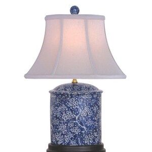 Blue and White Oval Plum Blossom Cherry Blossom Accent Lamp | Chinoiserie Chic