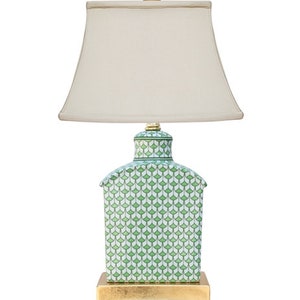 Green and White Herend Style Fish Scale Lamp | Chinoiserie Chic