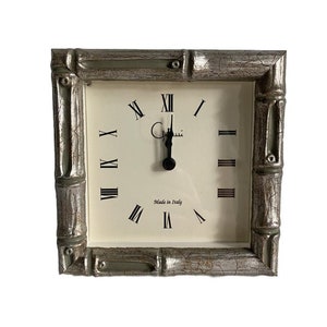 Vintage Square Italian Faux Bamboo Clock With Light and Alarm