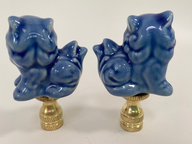 Blue Porcelain Foo Dog Lamp Finials Pair Etsy