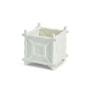 White Faux Bamboo Planter Cachepot Chinoiserie Decor