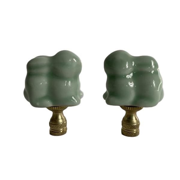 Celadon Green Porcelain Rabbit Lamp Finials - Pair