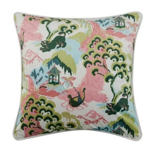 Pink and Green Chinoiserie Grand Millennial Design Decorative Pillow | Chinoiserie Chic