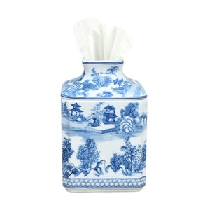 Porte-couvercle de boîte à mouchoirs en porcelaine bleue et blanche de Chine | Chinoiserie Chic