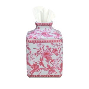 Chinese Pink and White Porcelain Tissue Box Cover Holder | Chinoiserie Chic