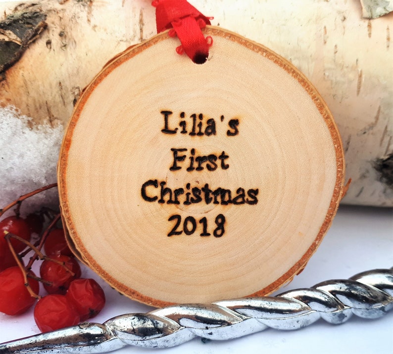 Personalized Wood Burned Baby Ornament Made From Birch With writing