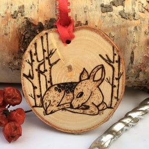 Personalized Baby's First Christmas Baby Deer Ornament Made From Birch