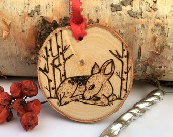 Personalized Baby's First Christmas Baby Deer Ornament Made From Birch