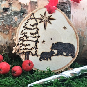 Baby&#39;s First Christmas Birch Ornament of Mama Bear and Baby