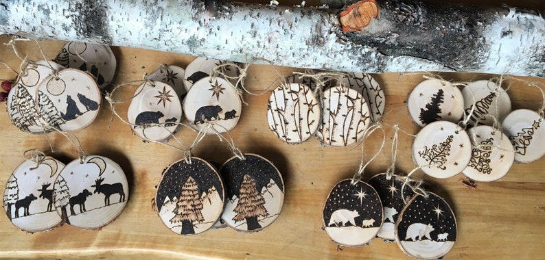 Set of Three Personalized Wood Burned Wildlife Ornaments Made From Birch image 9