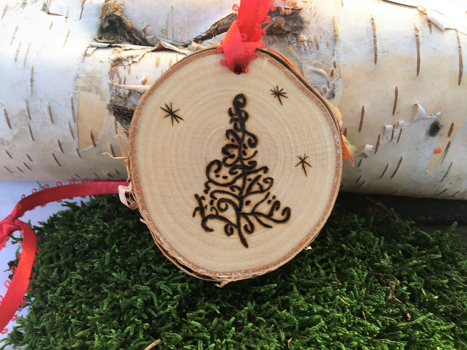 Set of Five Wood Burned Christmas Tree Ornaments Made From Etsy