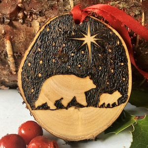 Baby&#39;s First Christmas Birch Ornament With Mama and Baby Bear