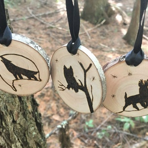 Set of Three Personalized Wood Burned Wildlife Ornaments Made From Birch image 6